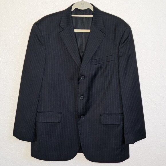 Stafford* Men's Lined Multipocketed‎ Blue Pinstripe Blazer/Sports Coat~ Size 40S - Picture 1 of 9